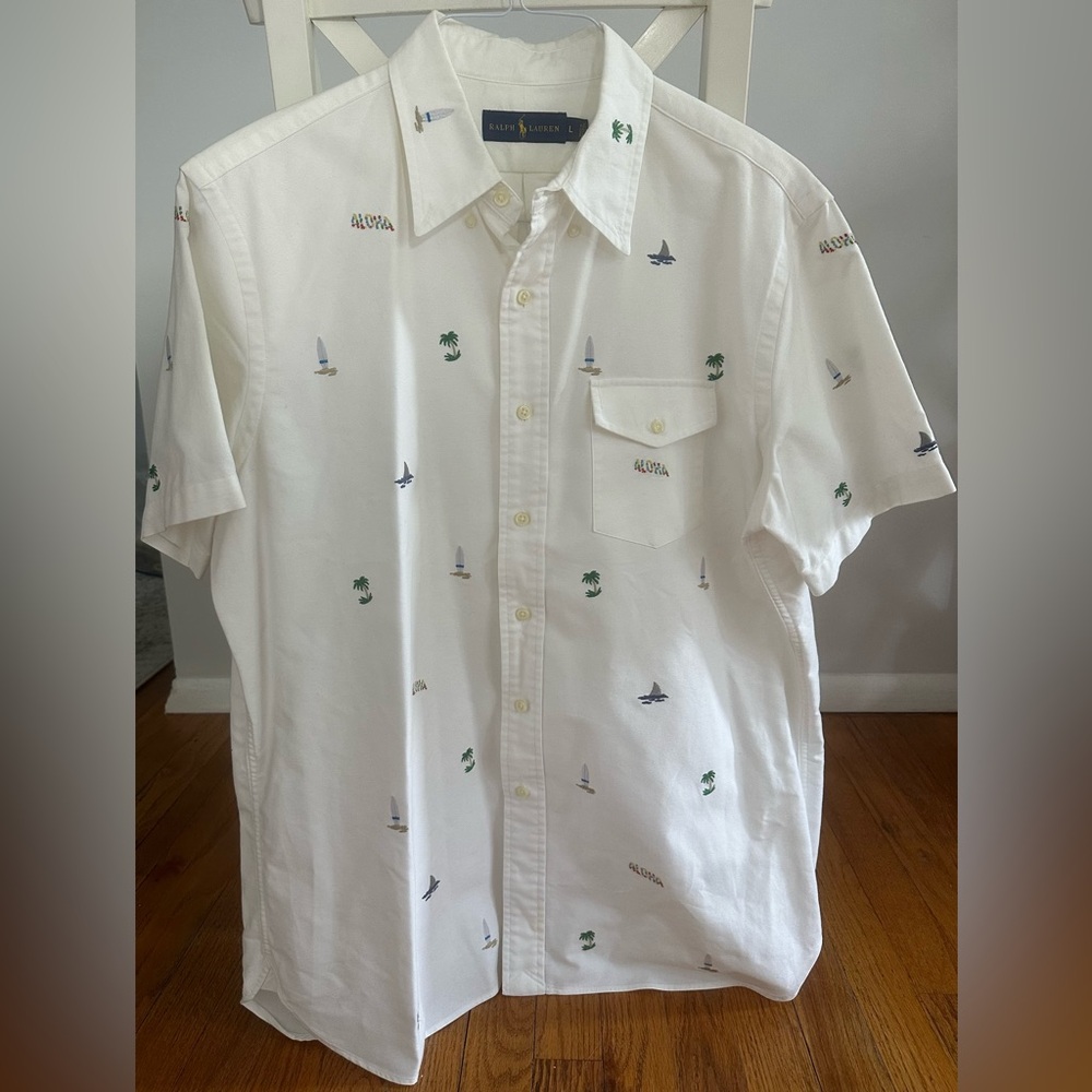Men’s Ralph Lauren “Aloha” Hawaiian Luau Embroidered Short Sleeve Oxford Shirt!